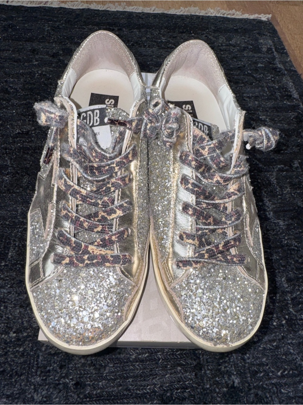 Golden Goose Women’s Glitter Sneakers with Leopard Laces